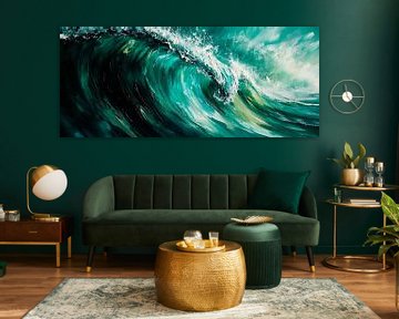 Dynamic wave in shades of green - Abstract by Poster Art Shop