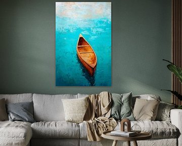 Lonely canoe on blue water by Poster Art Shop