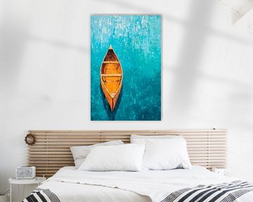 Bateau solitaire sur l'eau bleue - Abstrait sur Poster Art Shop