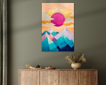 Colourful mountain landscape with sun by Poster Art Shop