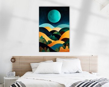 Farbenfrohe Hügellandschaft bei Nacht von Poster Art Shop