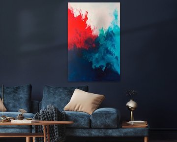 Farbexplosion in Blau und Rot – Abstrakt von Poster Art Shop
