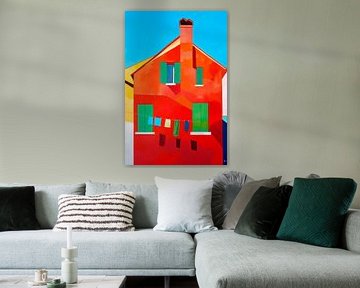Farbige Hausansicht mit Wäscheleine von Poster Art Shop