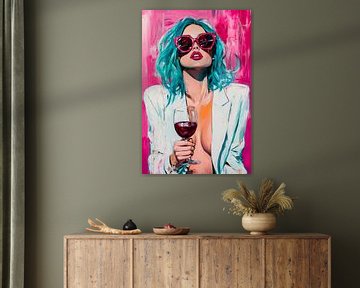 Femme Fatale met wijn en zonnebril van Poster Art Shop