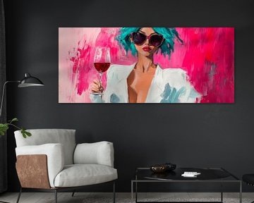 Femme Fatale met glas rode wijn - Pop Art van Poster Art Shop