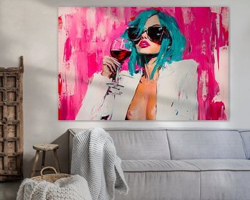 Femme Fatale mit Wein und Pastellfarben von Poster Art Shop