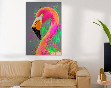 Flamingo in bright colours - Pop Art by Poster Art Shop