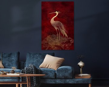 Goldener Kranich in Red Mystery von Eva Lee