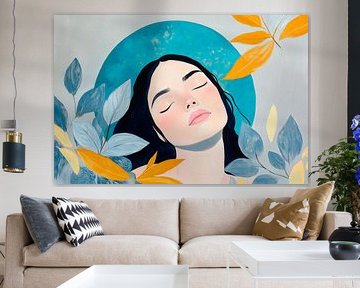 Woman in a frame of leaves - Colourful calm by Poster Art Shop