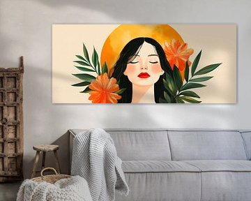 Frau mit Blumen und Sonne – Farbenspiel von Poster Art Shop