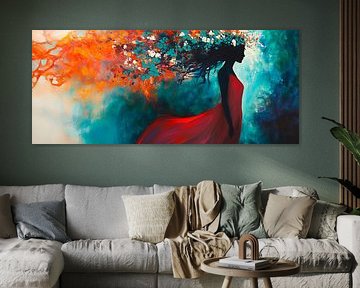 Woman in red with flowering hair by Poster Art Shop