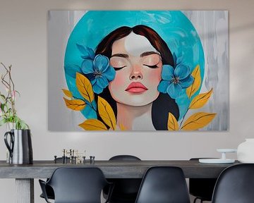 Woman with flowers and blue aura - Modern by Poster Art Shop