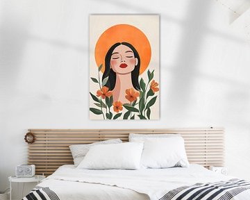 Vrouw met bloemen en zon ombre - Gekleurd van Poster Art Shop