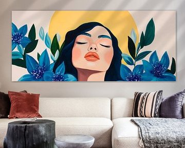 Woman with flowers and sunlight - play of colours by Poster Art Shop