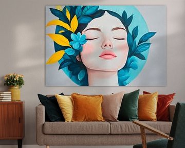 Frau mit Blumenkranz – Farbenfroh und Stilvoll von Poster Art Shop