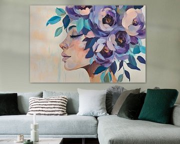 Woman with flower wreath - playful and elegant by Poster Art Shop