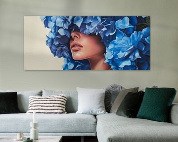 Woman with blue hydrangeas - Expressive by Poster Art Shop