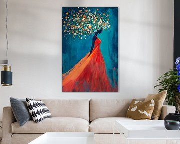 Woman with flowering hair in orange-blue by Poster Art Shop