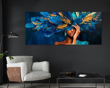 Woman with colourful feather headdress by Poster Art Shop