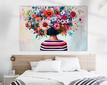 Vrouw met een bloeiend hoofd - Kleurrijke fantasie van Poster Art Shop