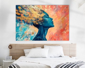 Woman with golden thoughts - colour explosion by Poster Art Shop