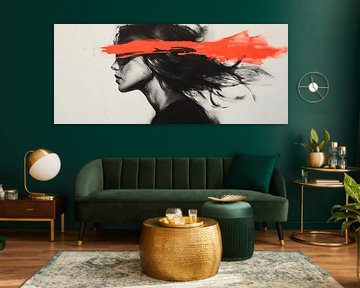 Woman with a red brushstroke - Artistic by Poster Art Shop