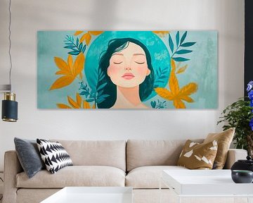 Women's face in the green - Colourful harmony by Poster Art Shop