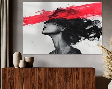 Silhouet van een vrouw met een rode lijn van Poster Art Shop