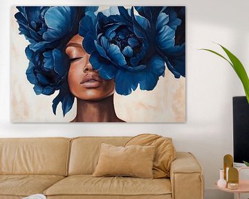 Female beauty with blue flowers by Poster Art Shop