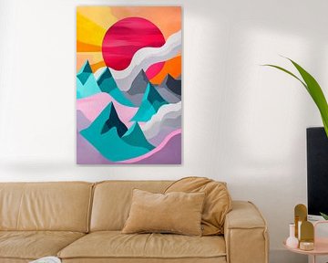 Futuristic mountain landscape with sun by Poster Art Shop