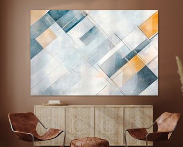 Geometrische Abstraktion in Blau und Gold von Poster Art Shop