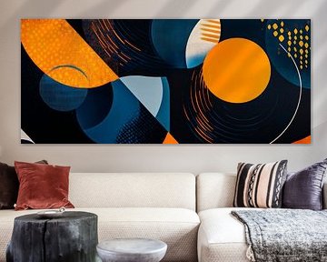 Geometrische Komposition in Blau und Orange von Poster Art Shop