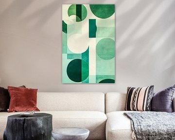 Geometrische compositie in groentinten van Poster Art Shop