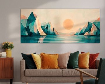 Geometrisch kustlandschap in een warme tint van Poster Art Shop