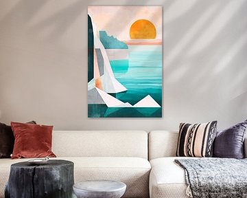 Geometric coastal landscape at sunset by Poster Art Shop