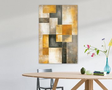 Geometric play of colours in gold and grey by Poster Art Shop