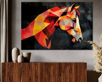 Geometric horse portrait in orange tones by Poster Art Shop