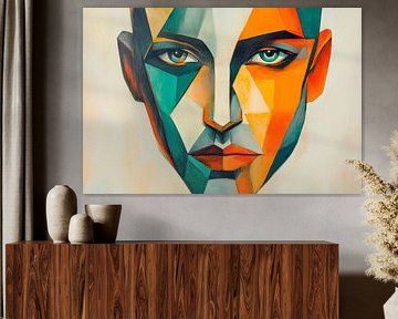 Geometric portrait in vibrant colours by Poster Art Shop