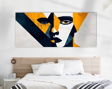 Geometrisch portret in geel en zwart van Poster Art Shop