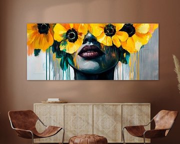 Face with sunflowers - Colourful art by Poster Art Shop