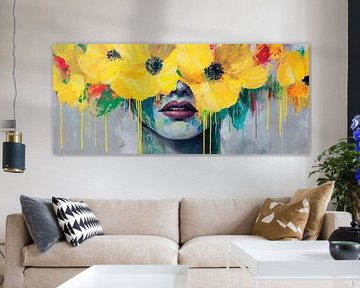 Face with wreath of flowers in bright yellow by Poster Art Shop