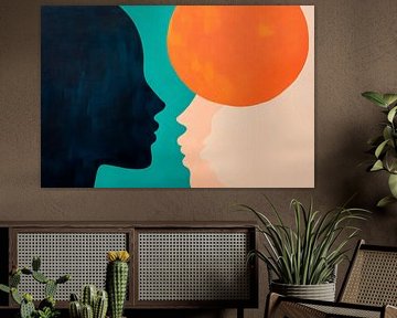 Faces in dialogue - Colourful silhouettes by Poster Art Shop