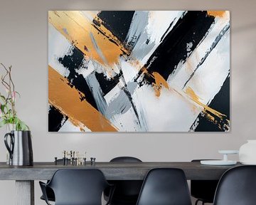 Golden accents on black and white abstract by Poster Art Shop