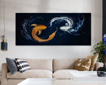 Gold- und Weißkarpfen im Wasserwirbel von Poster Art Shop