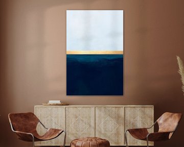 Golden line over dark sea - Minimalist by Poster Art Shop