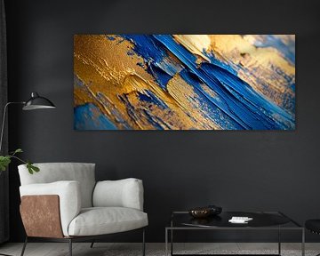Goldene und blaue Farbstrukturen – Abstrakt von Poster Art Shop