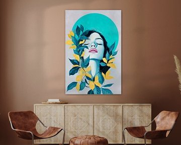 Harmony of colours - Portrait of a woman with plants by Poster Art Shop