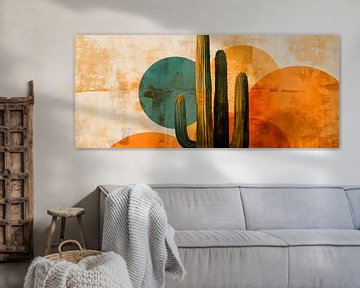 Cactus met abstracte cirkels - vintage stijl van Poster Art Shop