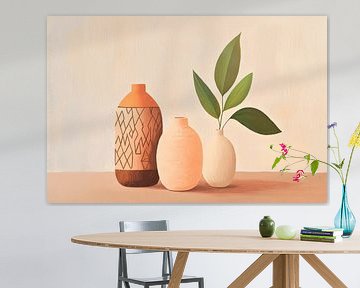 Keramische vazen met groen gebladerte van Poster Art Shop