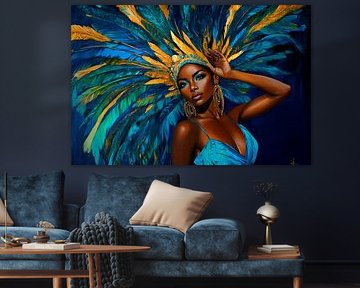 Caribbean beauty with colourful feather jewellery by Poster Art Shop